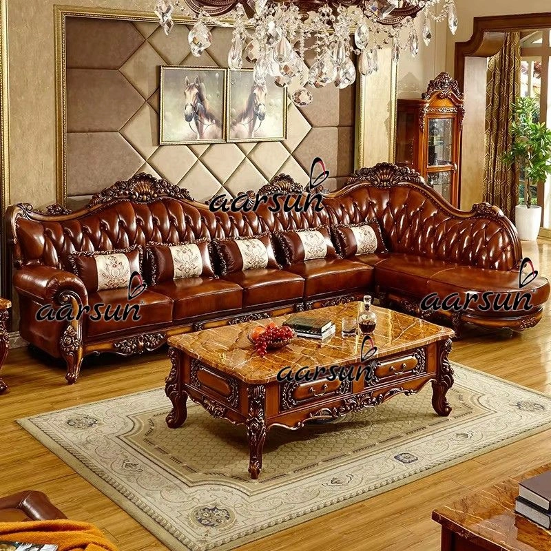 Premium Leatherette Wooden Sofa Set Design