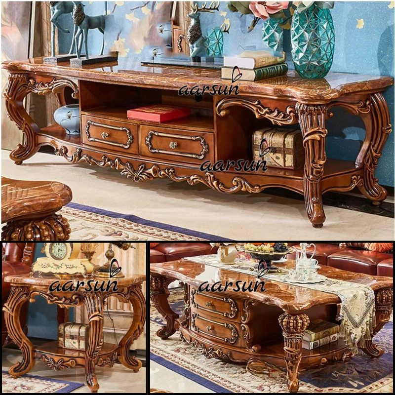 Royal Wooden Furniture Set - Center Table, Side Table and TV Unit