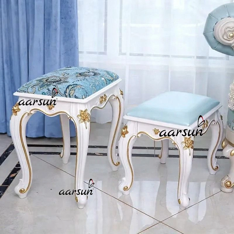Designer White Vanity Stools with Golden Acents
