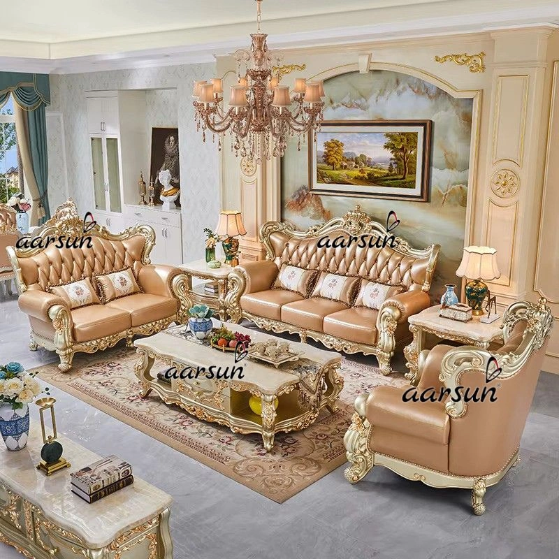 Elegant Royal Sofa Set with Carved Legs &  Upholstery