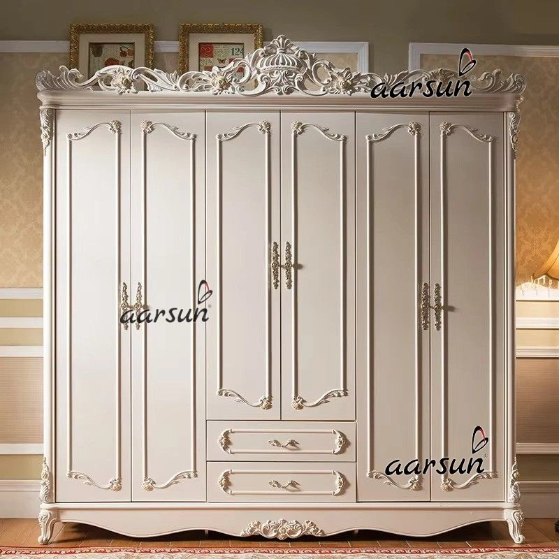 Elegant Antique White Almirah with Ornate Carving