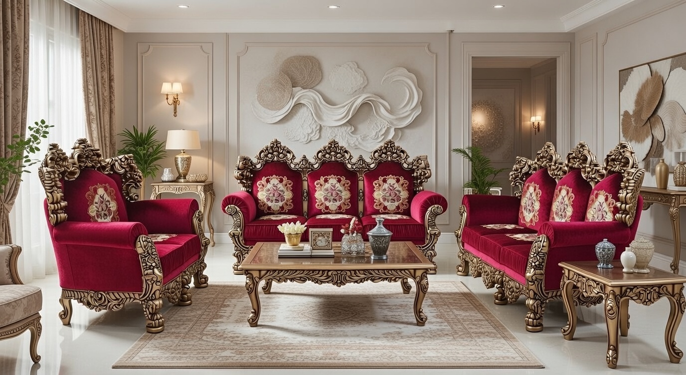 Royal Sofa Set in Rush Gold Finishing