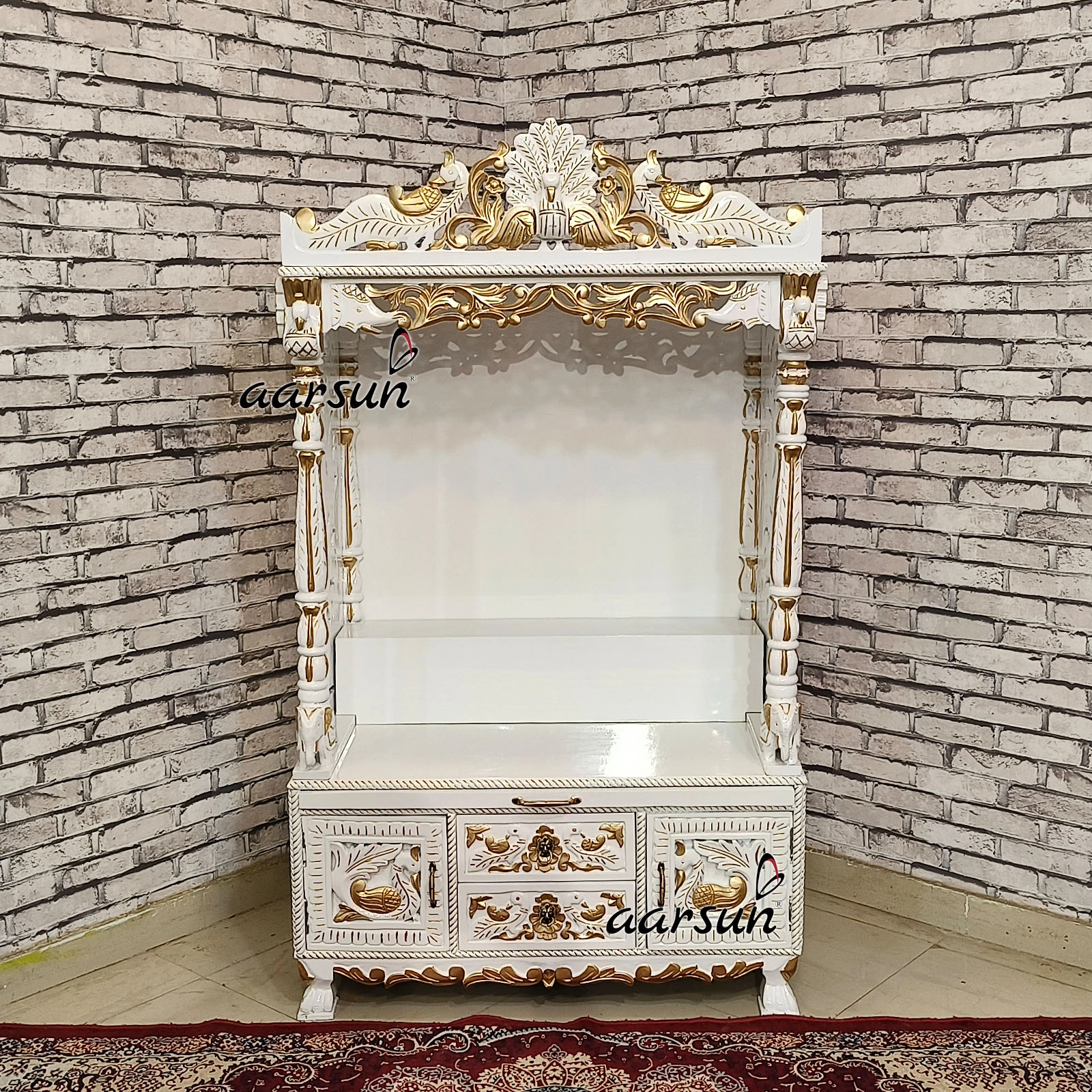 North Mandir Design With Animal Figures