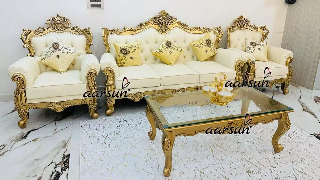 Traditional Handcrafted Wooden Sofa Set for Living Room.