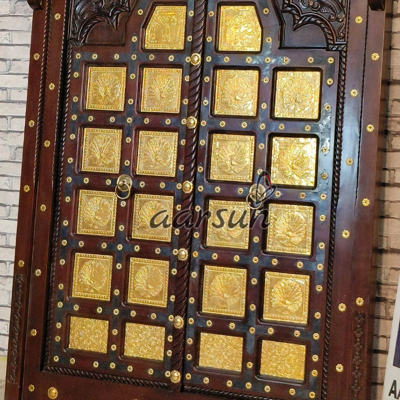 Premium Wooden Double Door with Ornate Brass Work - Image 5