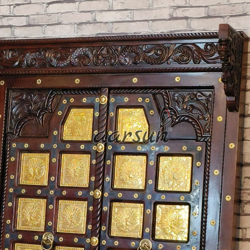 Premium Wooden Double Door with Ornate Brass Work - Image 3
