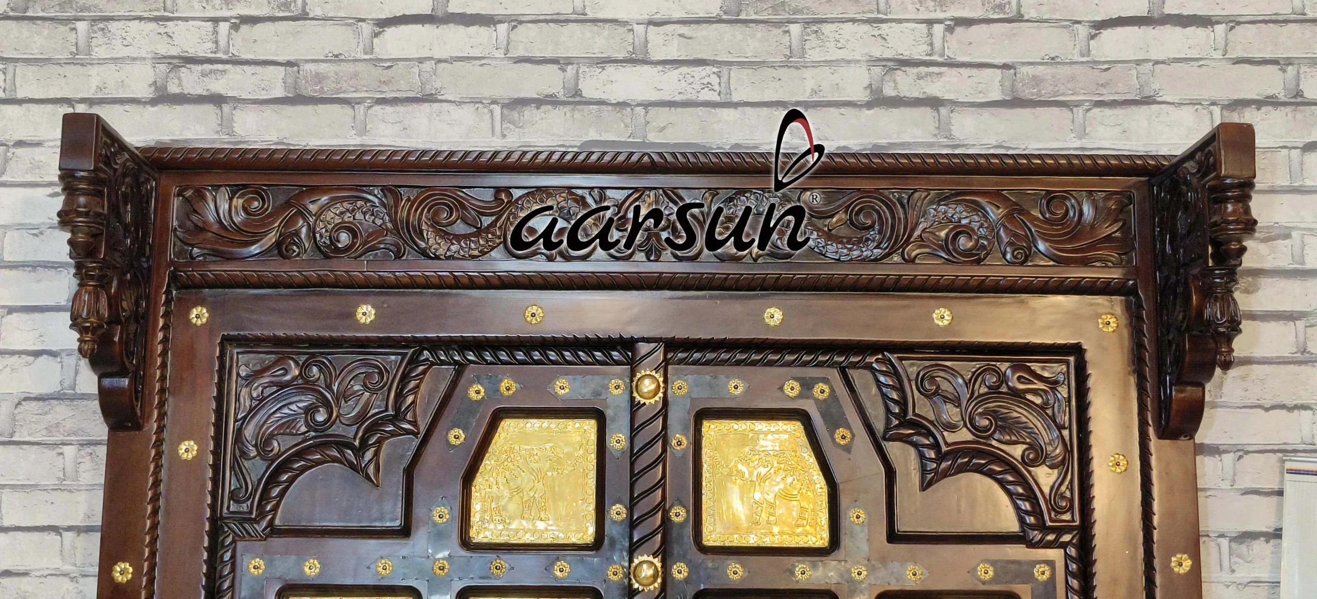 Premium Wooden Double Door with Ornate Brass Work - Image 2