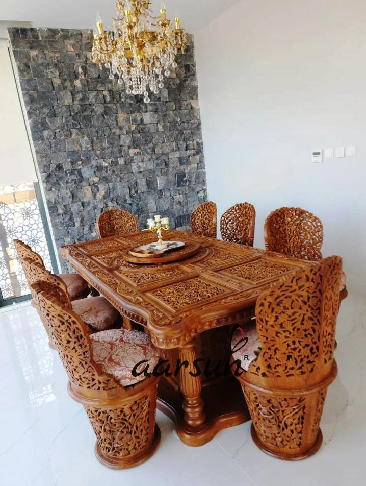 Equisite 8 Seater Dining Table Set with Handcrafted Heritage Style