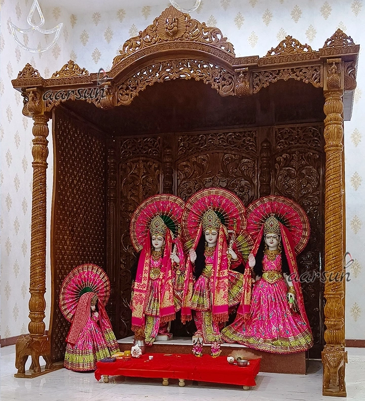 Handcrafted Wooden Mandir with Intricate Carving