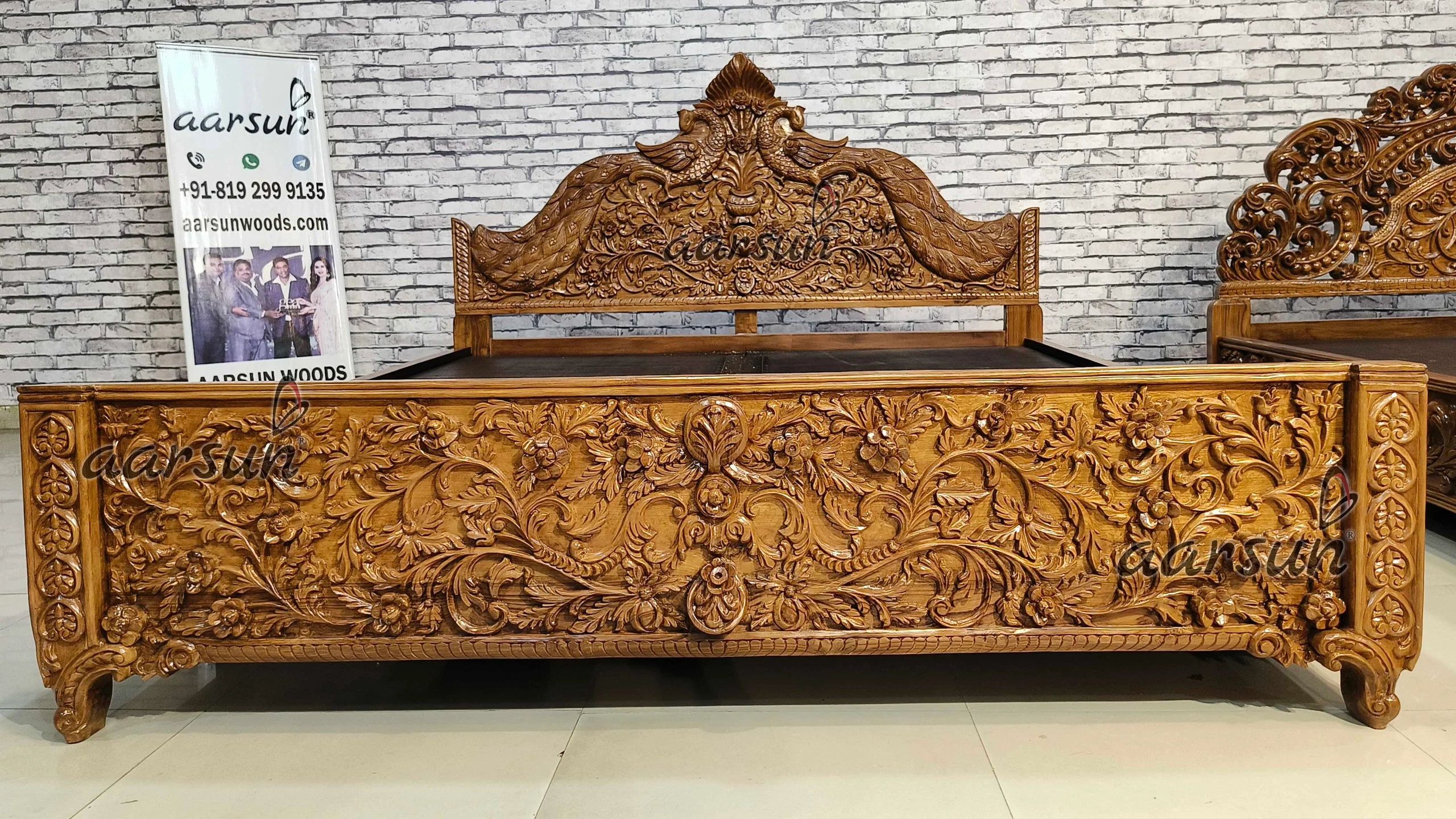 Fully Handcrafted Wooden Classical Bedroom Set Mysore - Image 3