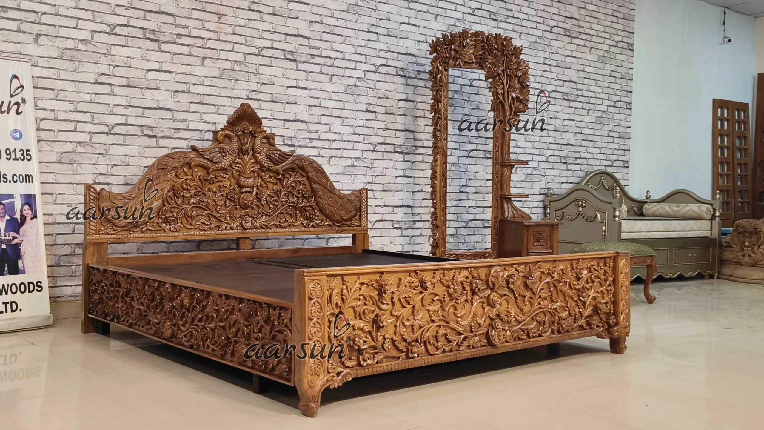 Fully Handcrafted Wooden Classical Bedroom Set Mysore