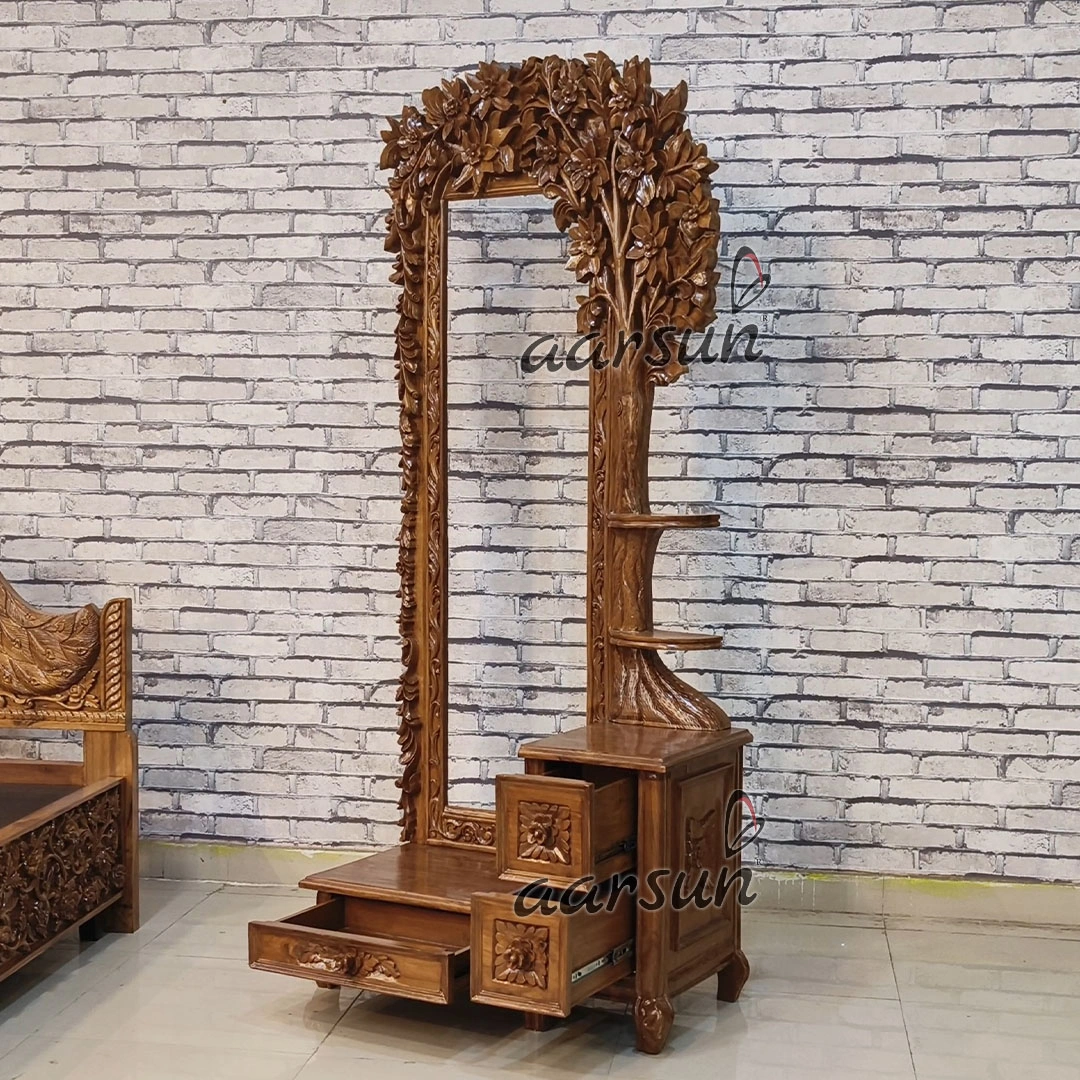 Fully Handcrafted Wooden Classical Bedroom Set Mysore - Image 6