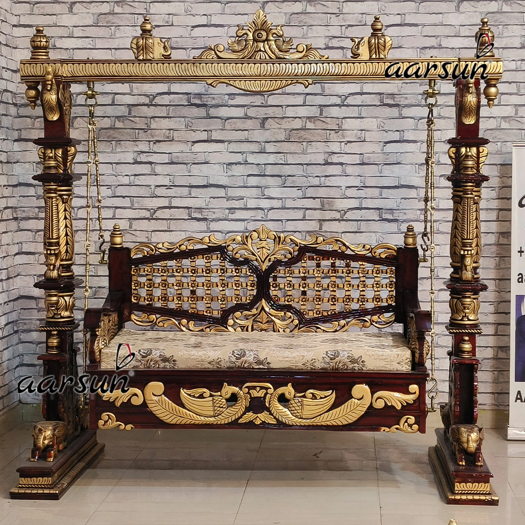 Premium Solid Wood Stand Swing with Triple Shade