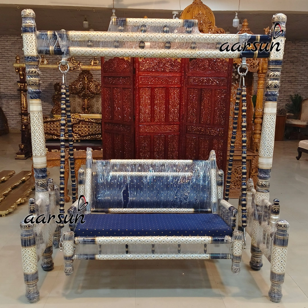 Premium Wooden Blue and White Sankheda Jhula
