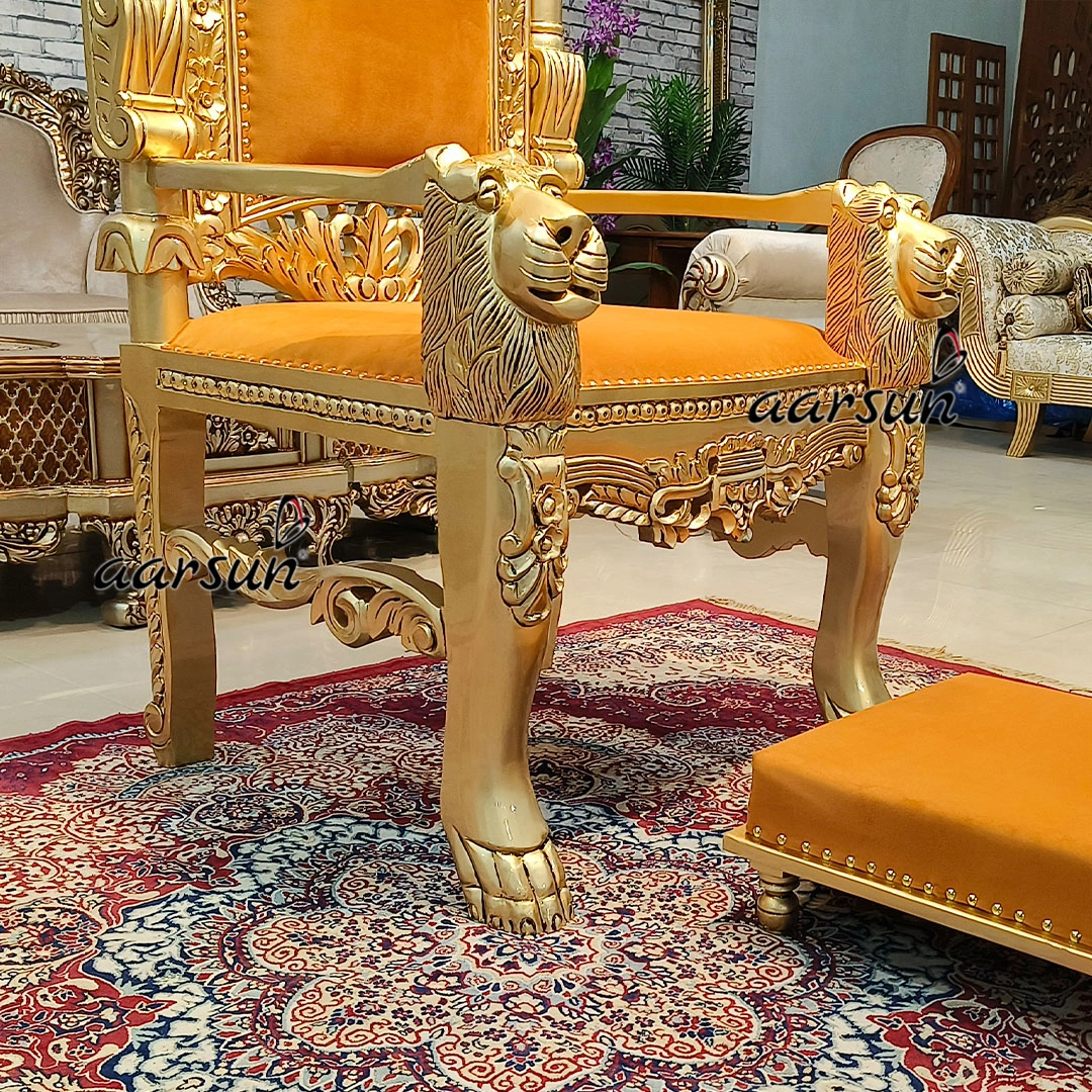 Handcrafted Wooden Guru Singhasan with Antique Gold - Image 2