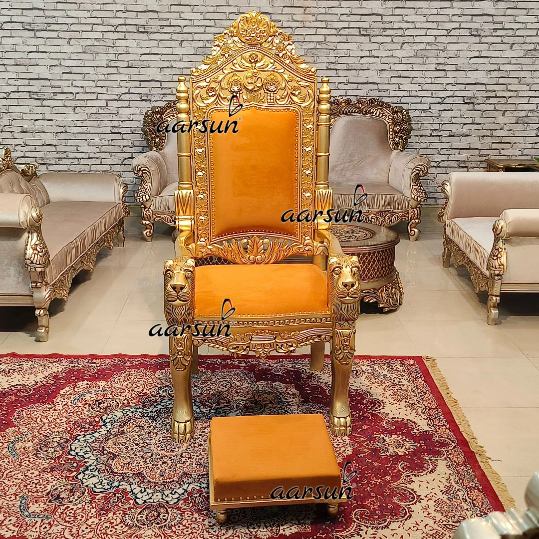 Handcrafted Wooden Guru Singhasan with Antique Gold - Image 3