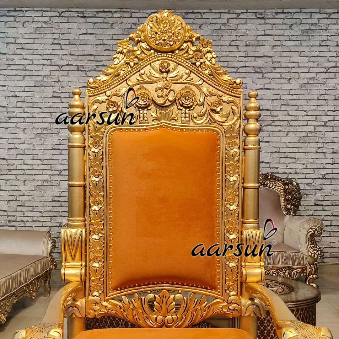 Handcrafted Wooden Guru Singhasan with Antique Gold - Image 4