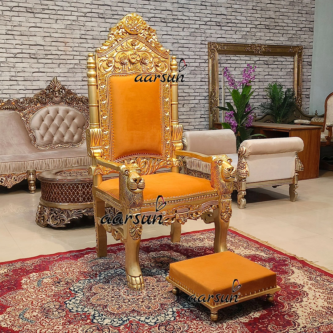 Handcrafted Wooden Guru Singhasan with Antique Gold - Image 5